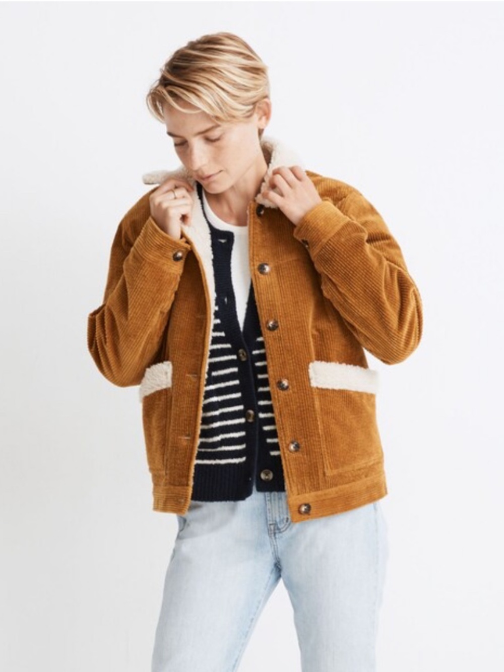 NWT MADEWELL Sherpa-Lined Corduroy Swing Chore Coat